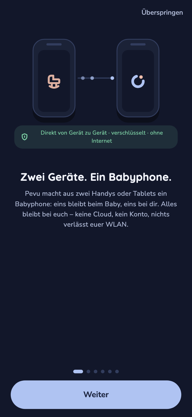 Two devices, one baby monitor — the idea in one screen.
